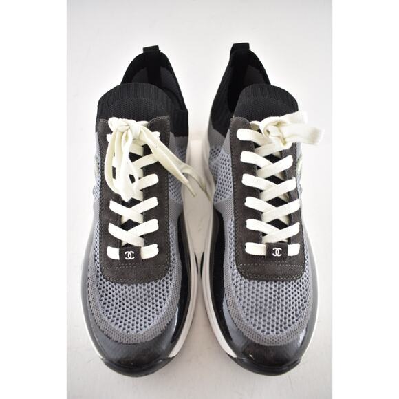 Chanel 22C Men Black White Grey Knit Clear CC Logo Low Top Trainer Sneaker 44 11 - Picture 7 of 13